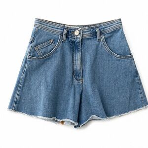 Maje high rise vintage inspired blue denim shorts raw hem flared cut  size 34